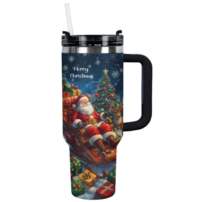 Christmas Santa #8217;S Sleigh Custom Stanley Quencher 40Oz Stainless Steel Tumbler With Handle