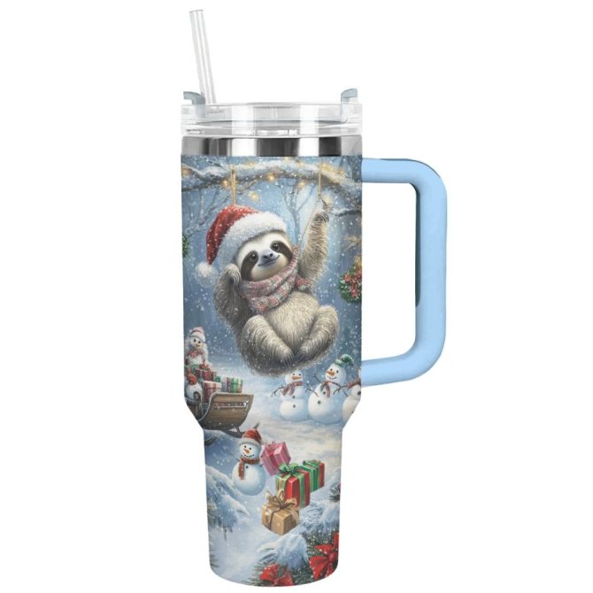 Christmas Sloth Custom Stanley Quencher 40Oz Stainless Steel Tumbler With Handle
