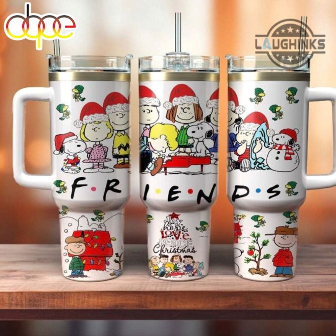 Christmas Snoopy And The Peanuts Gang Cartoon Custom Stanley Quencher 40Oz Stainless Steel Tumbler With Handle