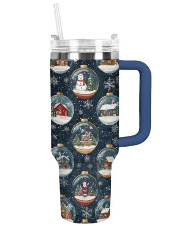 Christmas Snow Globes Custom Stanley Quencher 40Oz Stainless Steel Tumbler With Handle