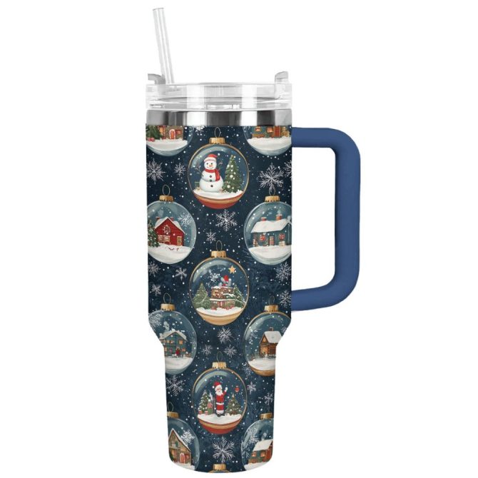 Christmas Snow Globes Custom Stanley Quencher 40Oz Stainless Steel Tumbler With Handle