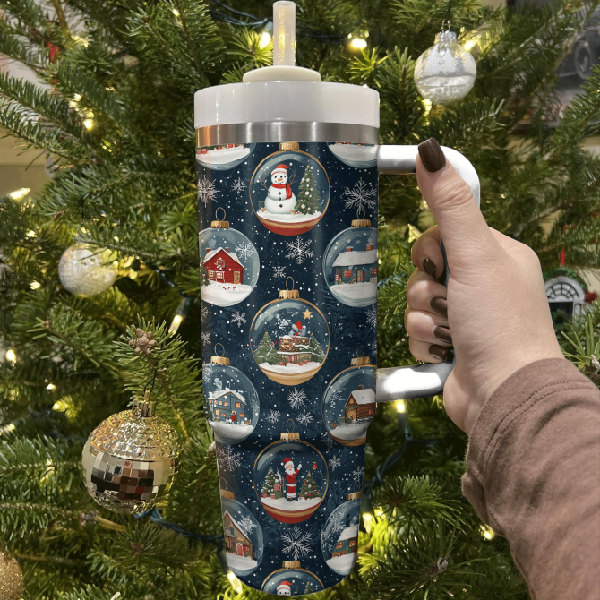 Christmas Snow Globes Custom Stanley Quencher 40Oz Stainless Steel Tumbler With Handle - Image 3