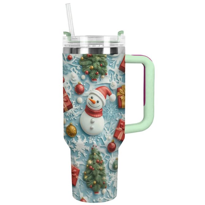Christmas Snowman Custom Stanley Quencher 40Oz Stainless Steel Tumbler With Handle