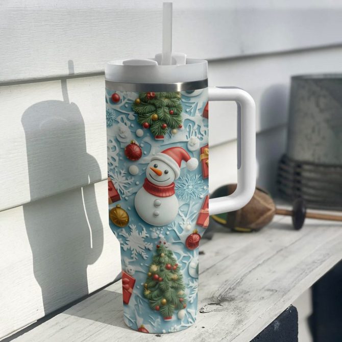 Christmas Snowman Custom Stanley Quencher 40Oz Stainless Steel Tumbler With Handle - Image 3