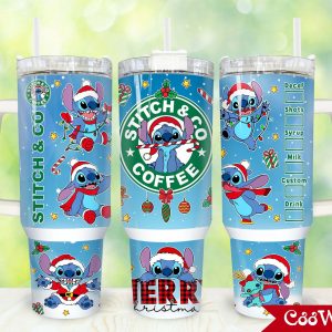 Christmas Stitch Cartoon Custom Stanley Quencher 40Oz Stainless Steel Tumbler With Handle