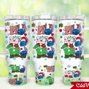 Christmas Stitch Cartoon Custom Stanley Quencher 40Oz Stainless Steel Tumbler With Handle