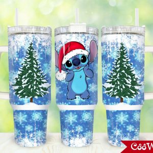 Christmas Stitch Cartoon Custom Stanley Quencher 40Oz Stainless Steel Tumbler With Handle