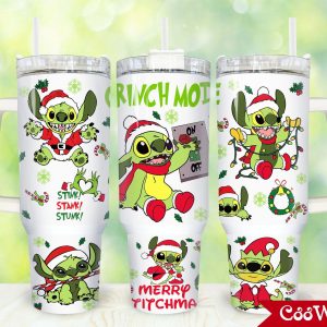 Christmas Stitch Cartoon Custom Stanley Quencher 40Oz Stainless Steel Tumbler With Handle