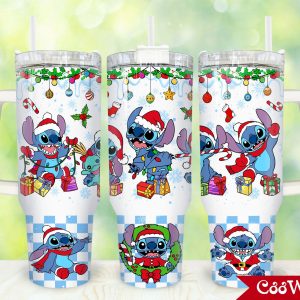 Christmas Stitch Cartoon Custom Stanley Quencher 40Oz Stainless Steel Tumbler With Handle
