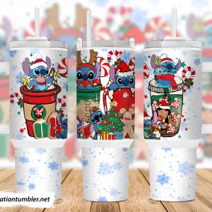 Christmas Stitch Cartoon Custom Stanley Quencher 40Oz Stainless Steel Tumbler With Handle