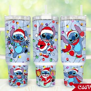 Christmas Stitch Cartoon Custom Stanley Quencher 40Oz Stainless Steel Tumbler With Handle