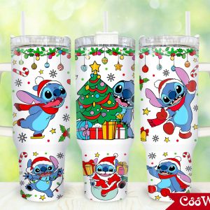 Christmas Stitch Cartoon Custom Stanley Quencher 40Oz Stainless Steel Tumbler With Handle