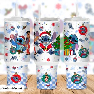 Christmas Stitch Disney Cartoon Custom Stanley Quencher 40Oz Stainless Steel Tumbler With Handle