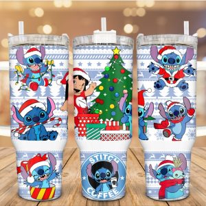 Christmas Stitch Disney Cartoon Custom Stanley Quencher 40Oz Stainless Steel Tumbler With Handle