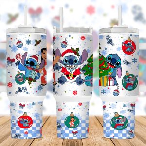 Christmas Stitch Disney Cartoon Custom Stanley Quencher 40Oz Stainless Steel Tumbler With Handle