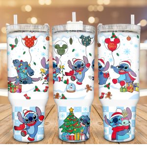 Christmas Stitch Disney Cartoon Custom Stanley Quencher 40Oz Stainless Steel Tumbler With Handle