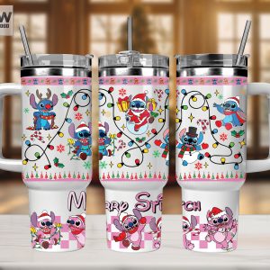 Christmas Stitch Disney Cartoon Custom Stanley Quencher 40Oz Stainless Steel Tumbler With Handle