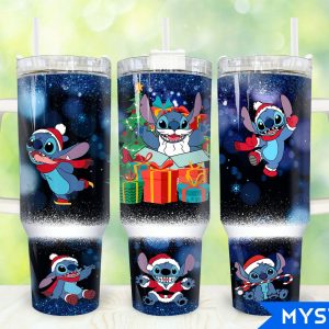 Christmas Stitch Disney Cartoon Custom Stanley Quencher 40Oz Stainless Steel Tumbler With Handle