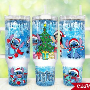Christmas Stitch Disney Cartoon Custom Stanley Quencher 40Oz Stainless Steel Tumbler With Handle