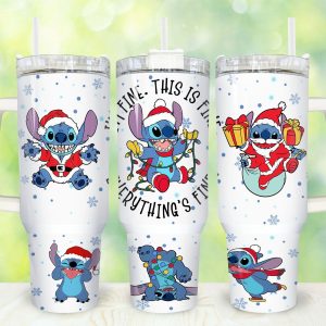 Christmas Stitch Disney Cartoon Custom Stanley Quencher 40Oz Stainless Steel Tumbler With Handle