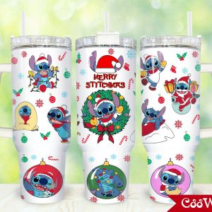 Christmas Stitch Disney Cartoon Custom Stanley Quencher 40Oz Stainless Steel Tumbler With Handle