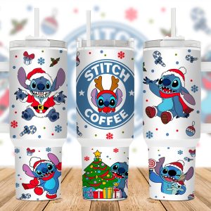 Christmas Stitch Disney Cartoon Custom Stanley Quencher 40Oz Stainless Steel Tumbler With Handle