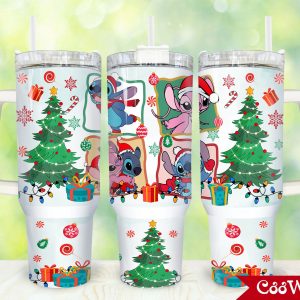 Christmas Stitch Disney Cartoon Custom Stanley Quencher 40Oz Stainless Steel Tumbler With Handle
