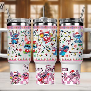 Christmas Stitch Disney Cartoon Custom Stanley Quencher 40Oz Stainless Steel Tumbler With Handle