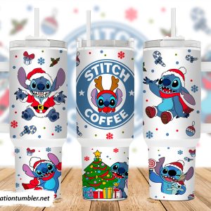 Christmas Stitch Disney Cartoon Custom Stanley Quencher 40Oz Stainless Steel Tumbler With Handle