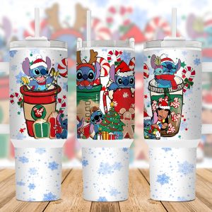 Christmas Stitch Disney Cartoon Custom Stanley Quencher 40Oz Stainless Steel Tumbler With Handle