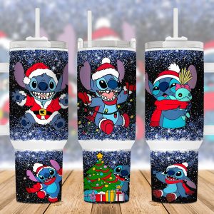 Christmas Stitch Disney Cartoon Custom Stanley Quencher 40Oz Stainless Steel Tumbler With Handle