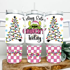 Christmas Stitch Grinch Mode Disney Cartoon Custom Stanley Quencher 40Oz Stainless Steel Tumbler With Handle