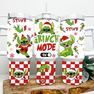 Christmas Stitch Grinch Mode Disney Cartoon Custom Stanley Quencher 40Oz Stainless Steel Tumbler With Handle