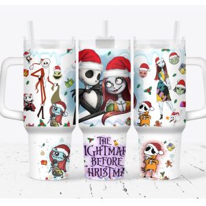 Christmas The Nightmare Before Christmas Disney Cartoon Custom Stanley Quencher 40Oz Stainless Steel Tumbler With Handle