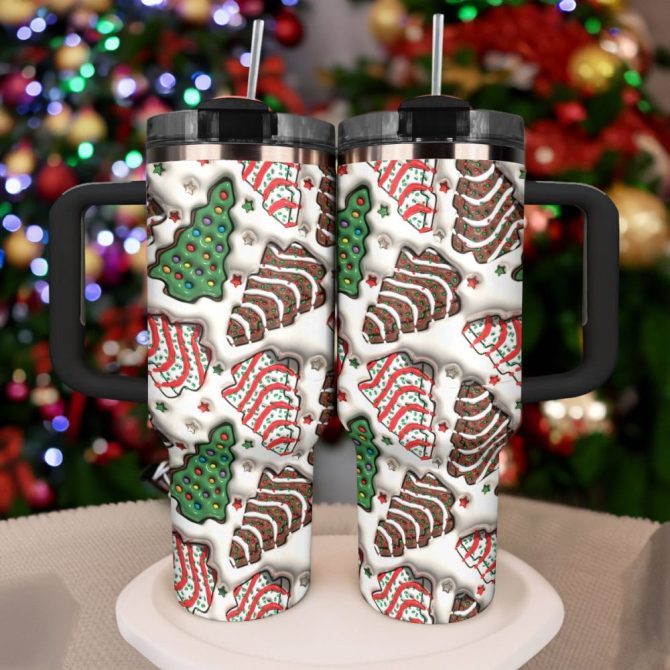 Christmas Tree Cakes Custom Stanley Quencher 40Oz Stainless Steel Tumbler With Handle - Image 3