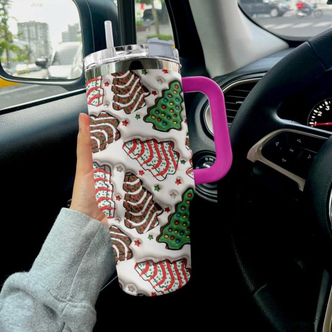 Christmas Tree Cakes Custom Stanley Quencher 40Oz Stainless Steel Tumbler With Handle - Image 4