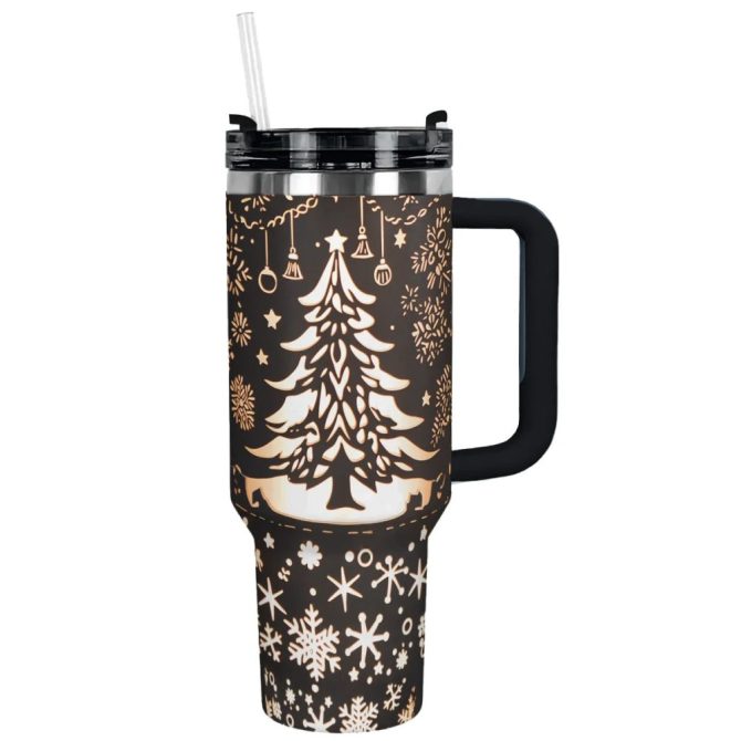 Christmas Tree Custom Stanley Quencher 40Oz Stainless Steel Tumbler With Handle