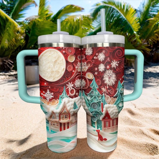 Christmas Village Custom Stanley Quencher 40Oz Stainless Steel Tumbler With Handle - Image 3