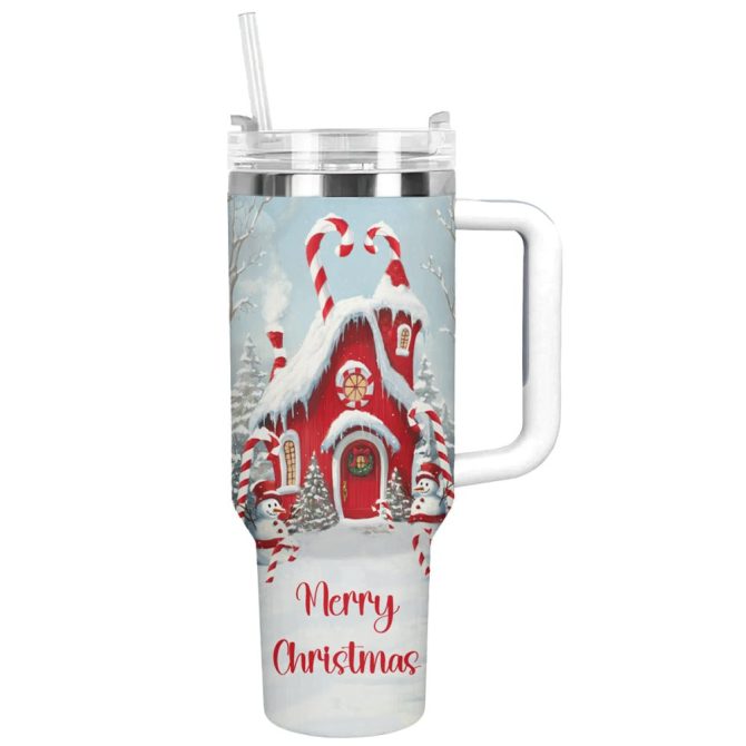 Christmas Whimsical House Custom Stanley Quencher 40Oz Stainless Steel Tumbler With Handle