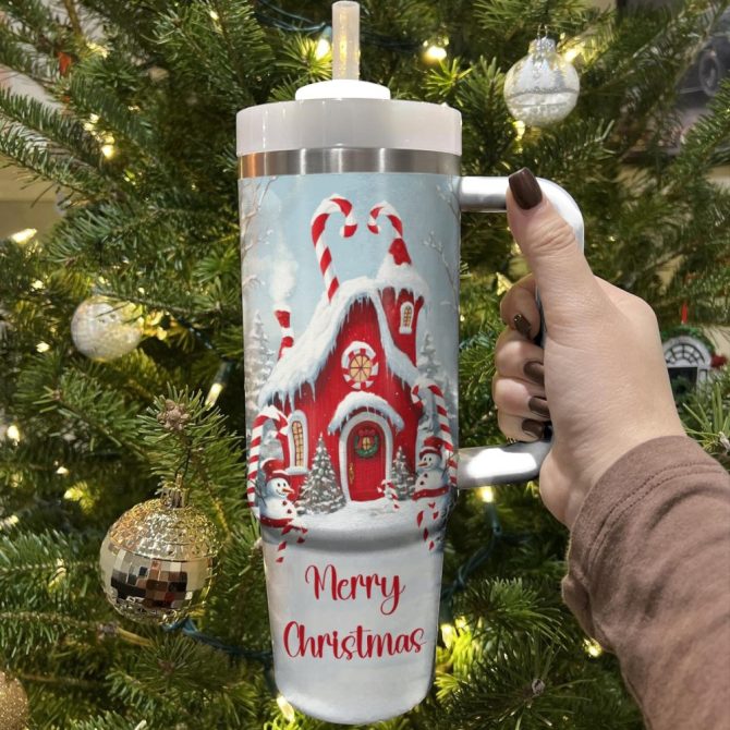Christmas Whimsical House Custom Stanley Quencher 40Oz Stainless Steel Tumbler With Handle - Image 2