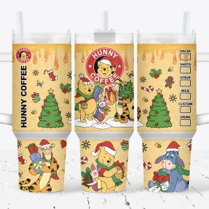 Christmas Winnie The Pooh Disney Cartoon Custom Stanley Quencher 40Oz Stainless Steel Tumbler With Handle