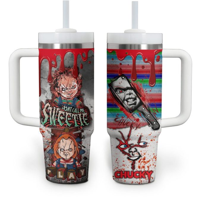 Chucky Movies Custom Stanley Quencher 40Oz Stainless Steel Tumbler With Handle - Image 4