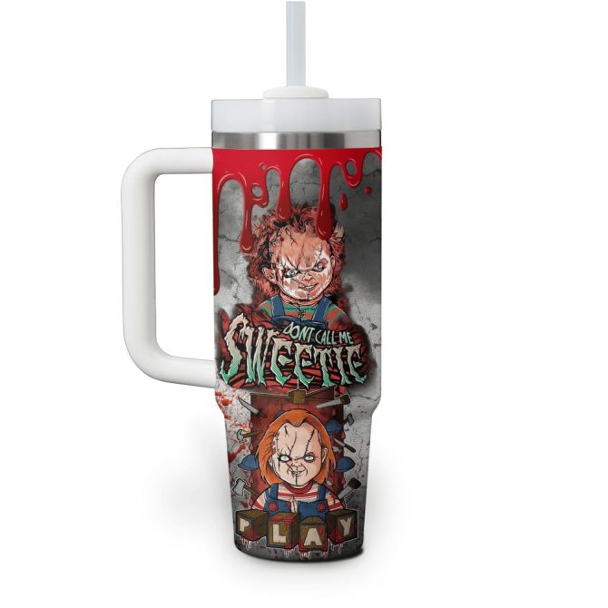 Chucky Movies Custom Stanley Quencher 40Oz Stainless Steel Tumbler With Handle - Image 3