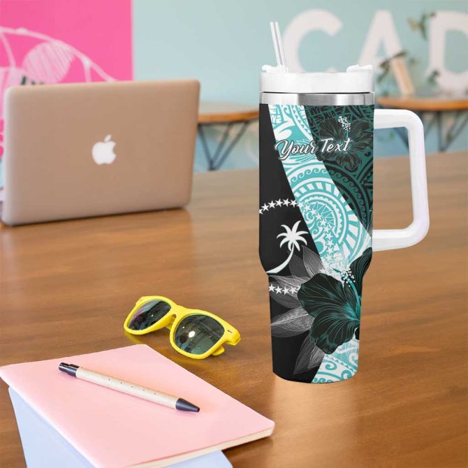 Chuuk Constitution Day Hibiscus Turquoise Custom Stanley Quencher 40Oz Stainless Steel Tumbler With Handle - Image 5