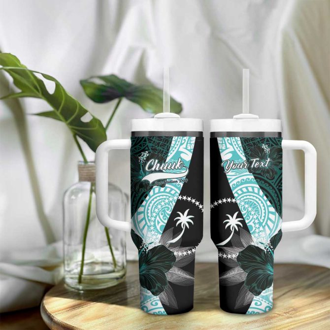 Chuuk Constitution Day Hibiscus Turquoise Custom Stanley Quencher 40Oz Stainless Steel Tumbler With Handle - Image 9