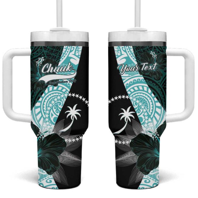 Chuuk Constitution Day Hibiscus Turquoise Custom Stanley Quencher 40Oz Stainless Steel Tumbler With Handle
