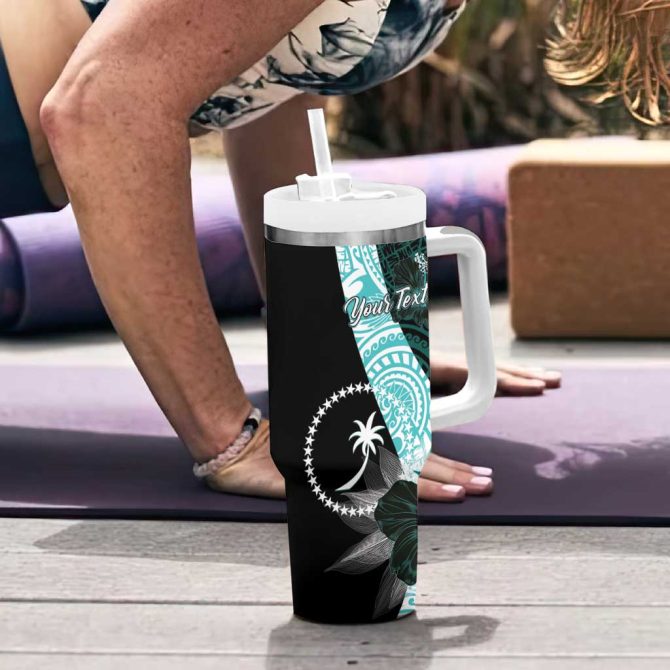 Chuuk Constitution Day Hibiscus Turquoise Custom Stanley Quencher 40Oz Stainless Steel Tumbler With Handle - Image 6