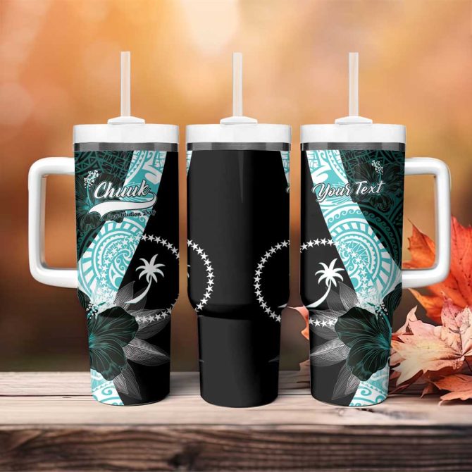 Chuuk Constitution Day Hibiscus Turquoise Custom Stanley Quencher 40Oz Stainless Steel Tumbler With Handle - Image 4