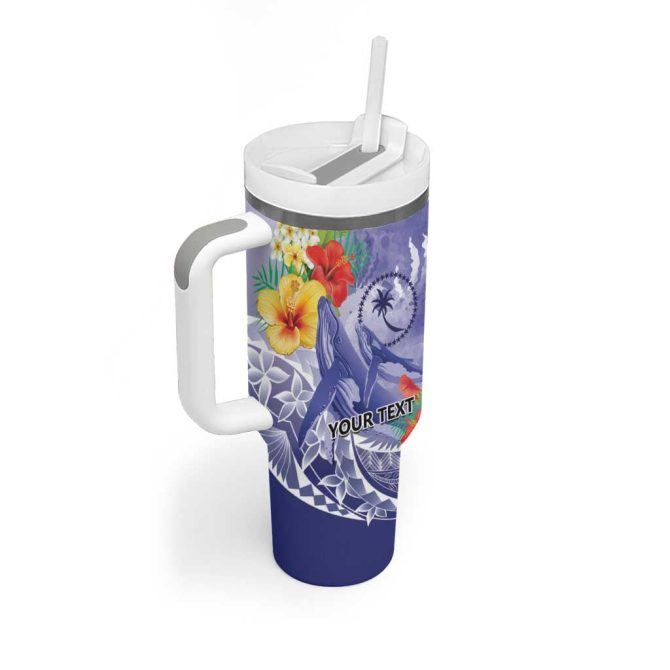 Chuuk States Humpback Whale Polynesian Tropical Flowers Custom Stanley Quencher 40Oz Stainless Steel Tumbler With Handle - Image 2