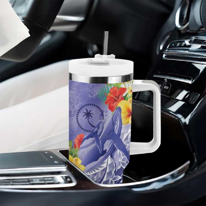 Chuuk States Humpback Whale Polynesian Tropical Flowers Custom Stanley Quencher 40Oz Stainless Steel Tumbler With Handle - Image 8